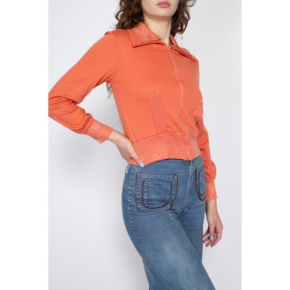 Medium 70s Peach Cropped Sweatshirt Top | Vintage… - image 4