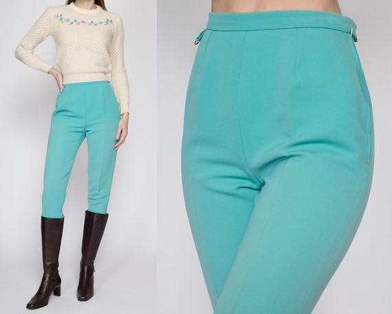 Petite XS 60s 70s Aqua Blue Stirrup Ski Pants Vintage Made in