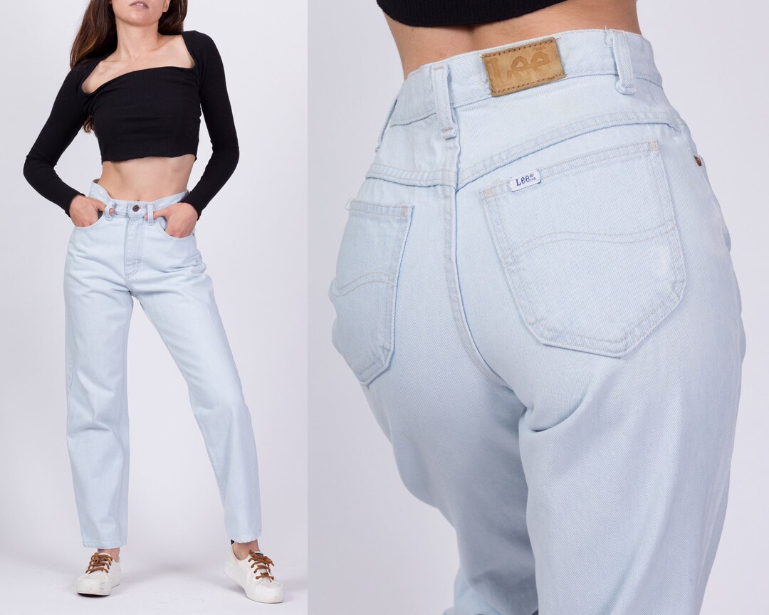 High waisted light wash mom jeans 2025