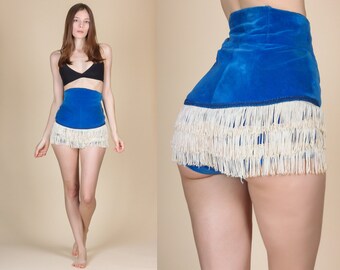 Vintage 30s/40s Burlesque Showgirl Velvet Hot Pants - Small | Rare Blue Fringe Pin Up Flapper High Waisted Shorts