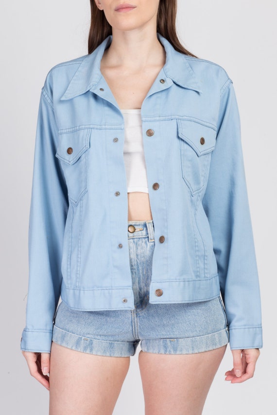 70s Light Blue Denim Look Jacket Large | Vintage … - image 2