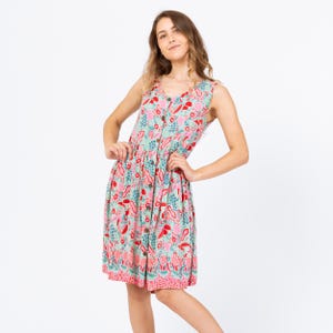 Vestido veraniego vintage con estampado de frutas Y2K - XXS / Vestido de verano sin mangas con botones delanteros, atuendo bohemio informal para festivales