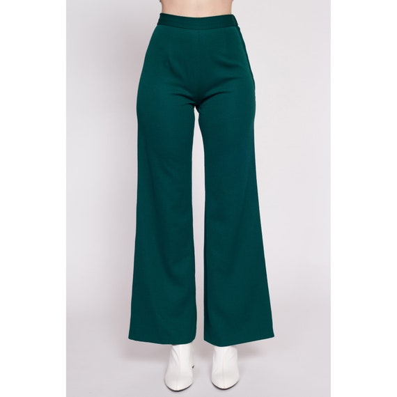 70s Emerald Green Flared Side Zip Pants Extra Sma… - image 2