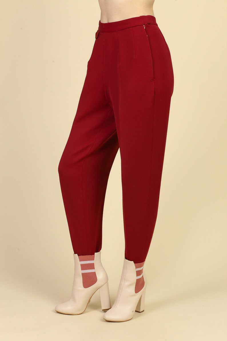 Vintage Nylastic Made In Austria High Waist Rockabilly Pants Petite Small 1950s Red Stirrup Ski Pants