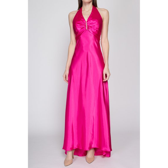 Sm-Med 90s Hot Pink Satin Backless Evening Gown |… - image 3