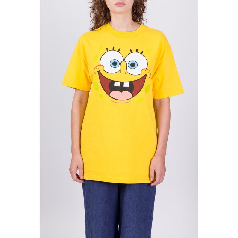 Large Y2K Spongebob I'm Ready T Shirt Vintage 2001 Yellow Nickelodeon Cartoon Graphic Tee image 2