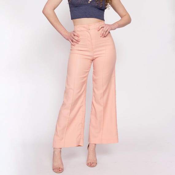 Pantalon evase rose peche moyen des annees 70 28 pantalon retro vintage taille haute jambe large Etsy Canada