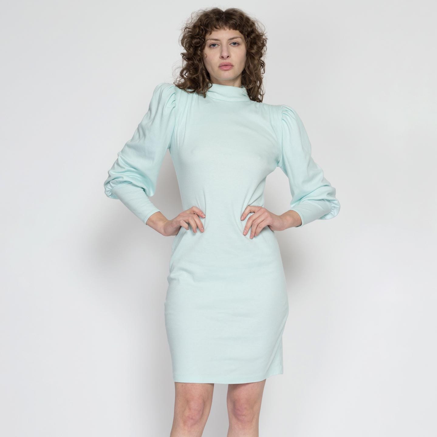 slim fit dress slacks Mint Green Floral Puff Sleeve Maxi Dress main image 1