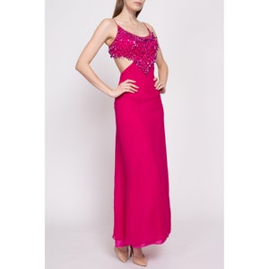 XS 90s Hot Pink Silk Sequin Showgirl Evening Gown As Is Vintage Backless Cutout Sleeveless Formal Maxi Dress image 3