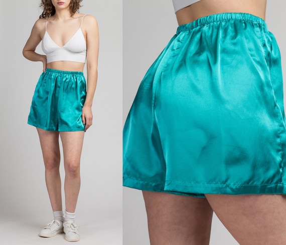 80s Turquoise Satin High Rise Lounge Shorts - Medi