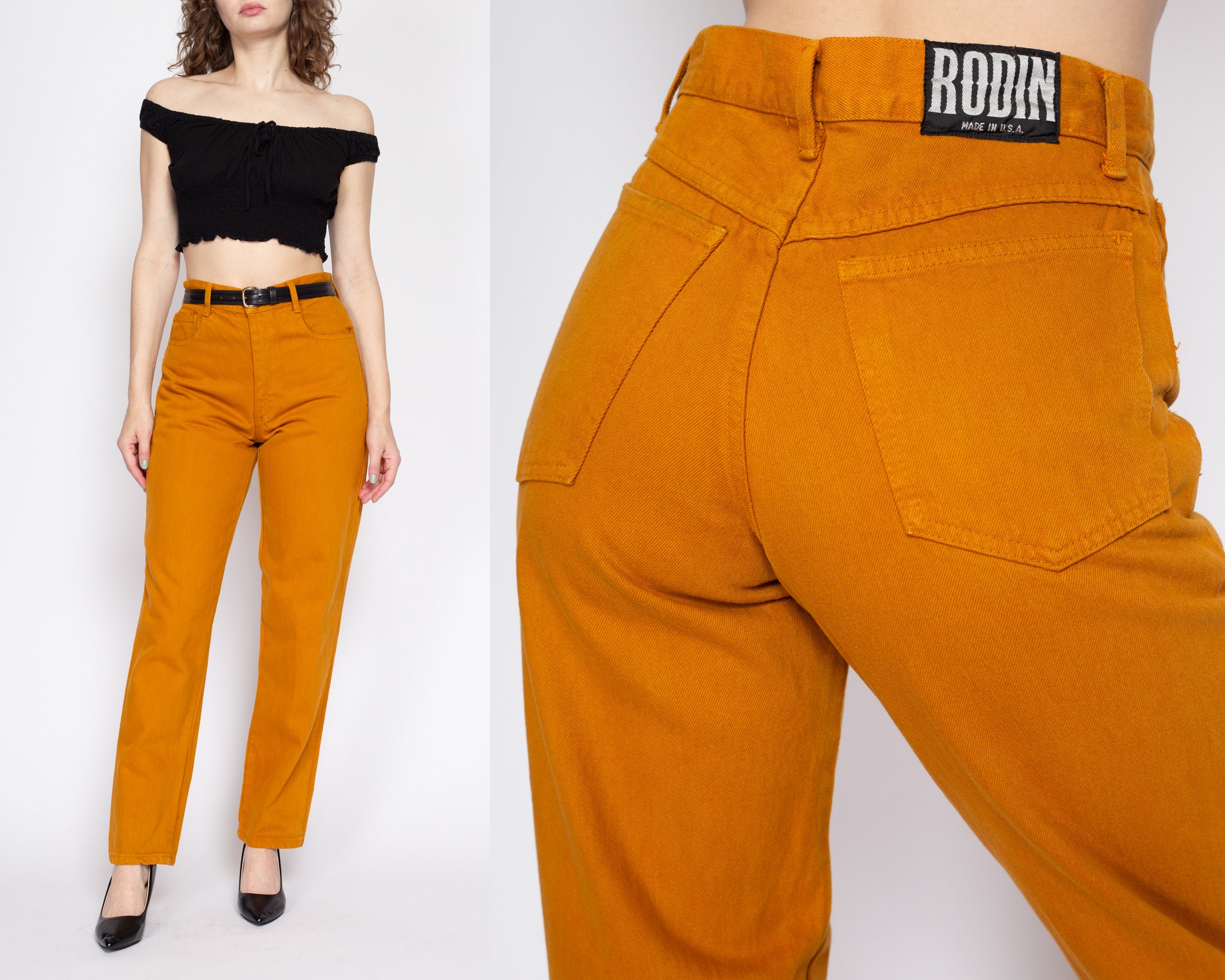 Medium 80s Ochre High Waisted Jeans 30 Vintage Denim Tapered Leg