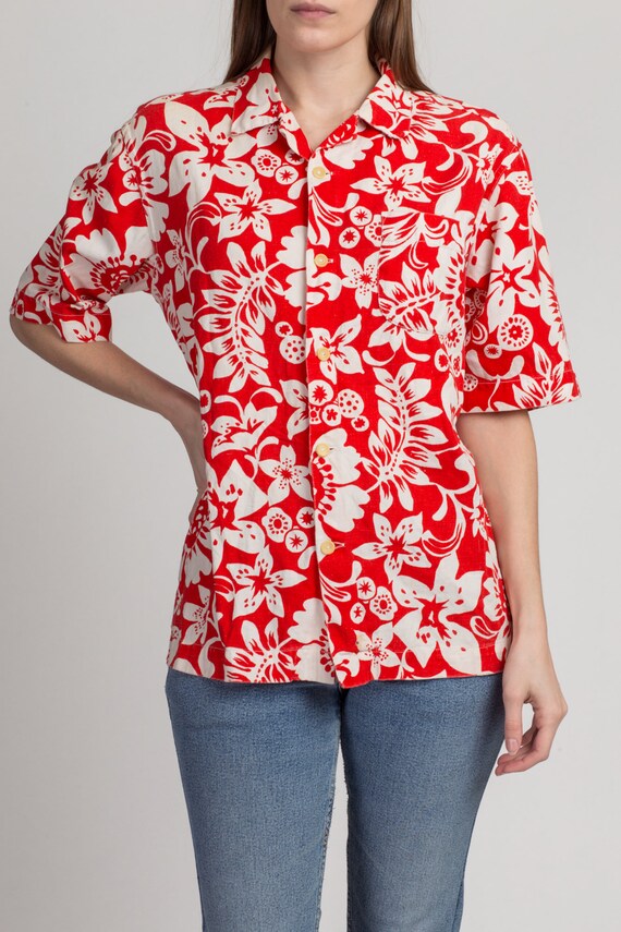 Large 60s 70s Hawaiian Floral Tiki Top Men's | Vi… - image 3