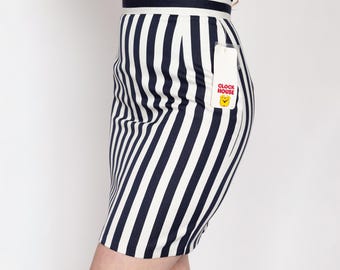 90s Navy & White Striped Mini Skirt NWT - XS to Small | Vintage High Waisted Fitted Pencil Miniskirt