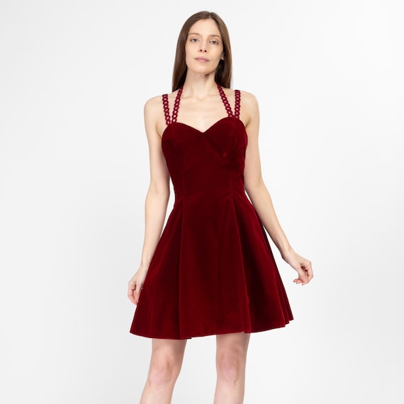 Small 80s Oxblood Red Velvet Chain Strap Party Dress Small 80s Oxblood Red Velvet Chain Strap Party Dress