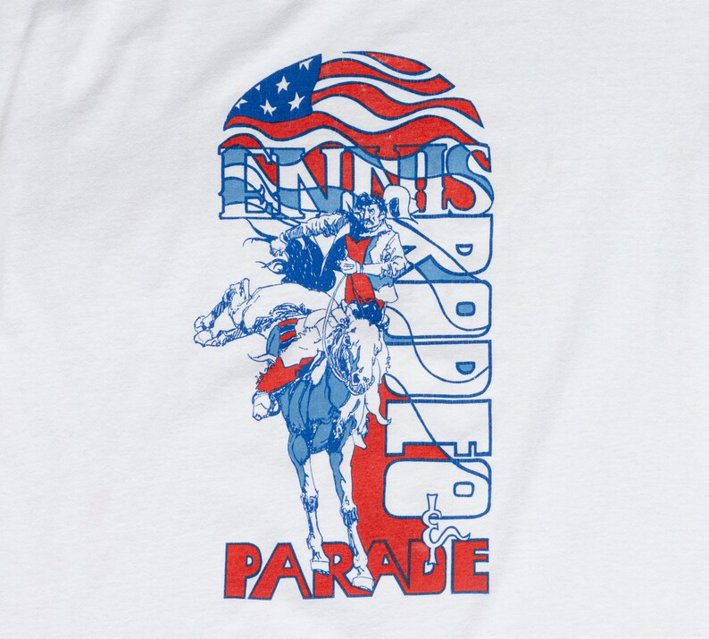 80s 90s Ennis Rodeo & Parade T Shirt Medium to Large Vintage Red White Blue Cowboy Graphic Tourist Tee image 2