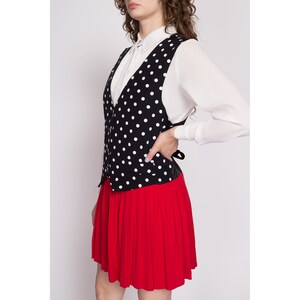 80s Polka Dot Mock Vest & Pleated Skirt Set Dress Large Vintage Red Black Pinafore Mini Dress image 3