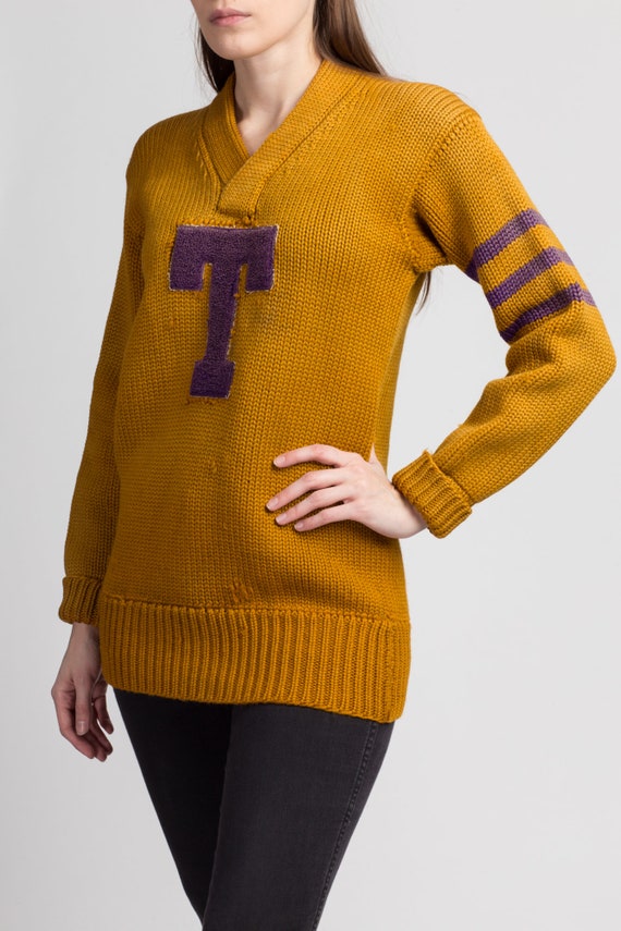 XS 1930s Yellow Collegiate Varsity Sweater Men's … - image 3