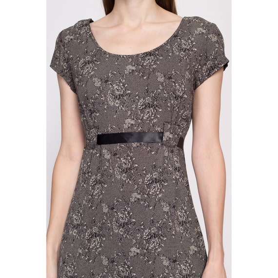 Small 80s Black Floral Satin Tie Mini Dress | Vin… - image 6