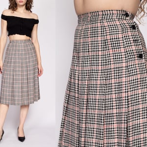 80s Houndstooth Pleated Midi Skirt Extra Small, 24 Vintage Micki Wool Blend High Waist Preppy Schoolgirl Skirt image 1