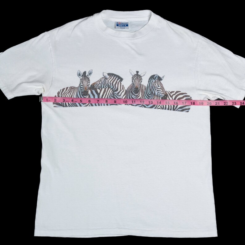 Medium 80s Zebra Graphic T Shirt Men's Vintage White Animal Wildlife Print Tee image 3