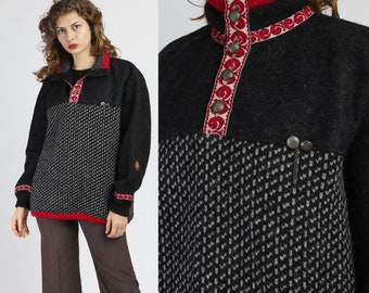 Medium Vintage Scandinavian Score Design Sweater Men's | 90s Norwegian Boho Wool Button Up Sweater