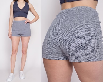 70s Blue High Waisted Hot Pants Small | Vintage Sportswear Retro Athletic Booty Shorts