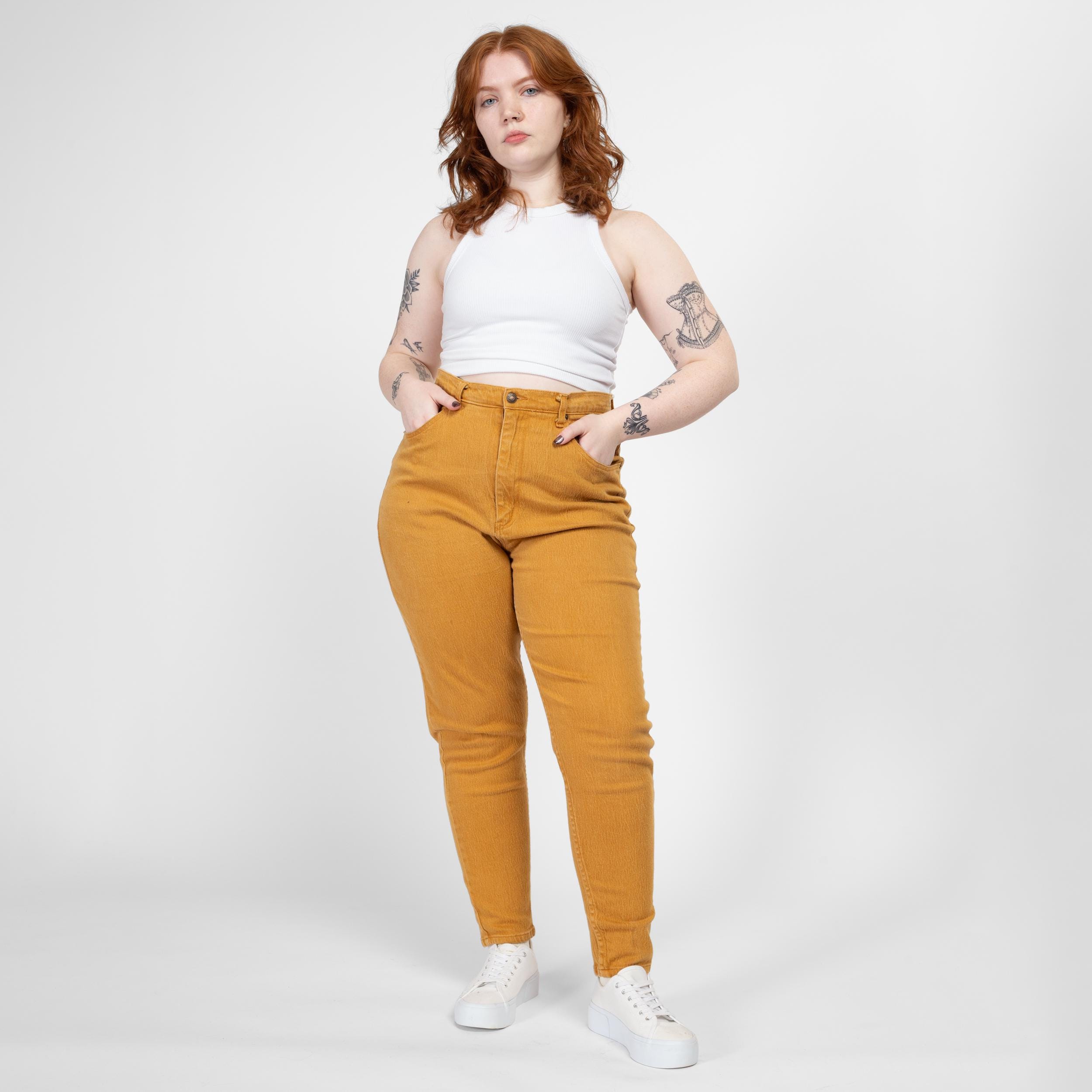 Mustard yellow jeans plus size online