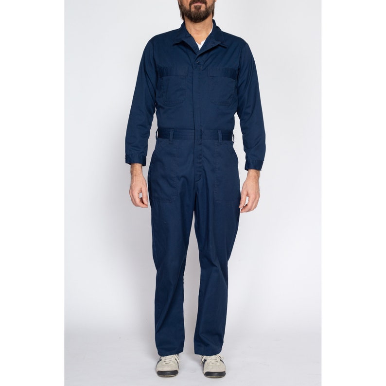 40R Vintage Navy Blue Workwear Coveralls Medium 90s Y2K Men's Mechanics Boiler Suit Uniform Jumpsuit image 2