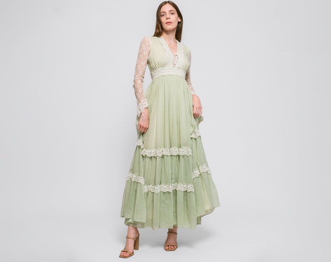 Small 70s Gunne Sax Mint Green & White Lace Boho Maxi Dress | Vintage ...