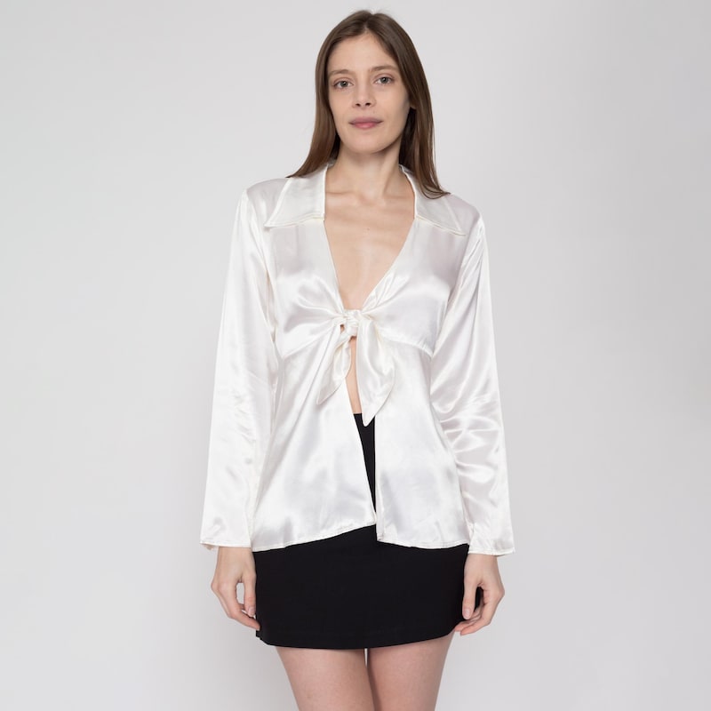 Women Summer Satin Shirt White Women Long Sleeve Satin Top Shirt main image 0