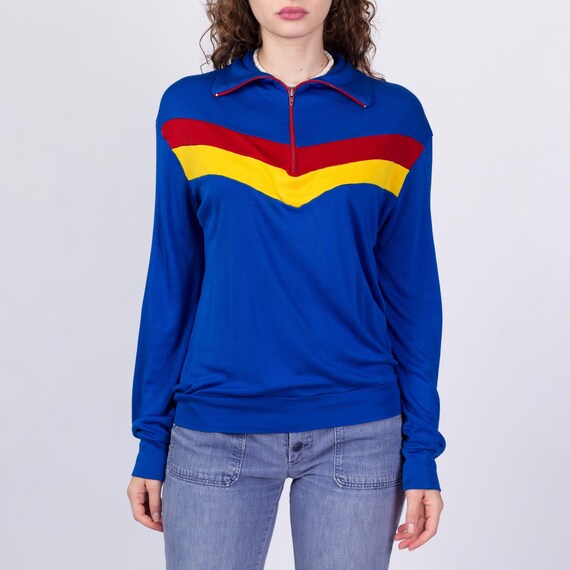 Large 80s Color Block Quarter Zip Sweatshirt Men s Vintage Striped Athletic Track Jacket Etsy UK