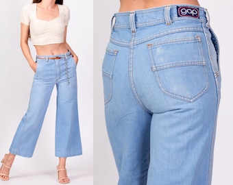 70s Gap Light Wash Flared Jeans Petite Extra Small | Vintage High Waisted Denim Boho Hippie Jeans