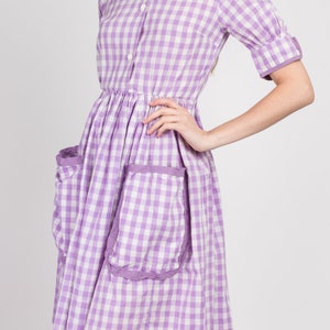 Vintage 1940s Purple Gingham Checkered Day Dress Petite XS 40s 50s Fit & Flare Boho Cotton Mini Dress image 4