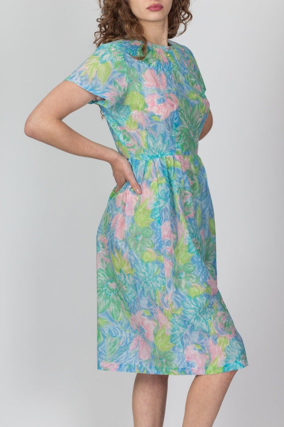 60s 70s Watercolor Floral Day Dress Large | Vinta… - image 4