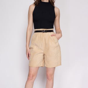 Sm-Med 80er Jahre Tan Wildleder Shorts 27&quot; | Vintage Hoch taillierte Falten Shorts