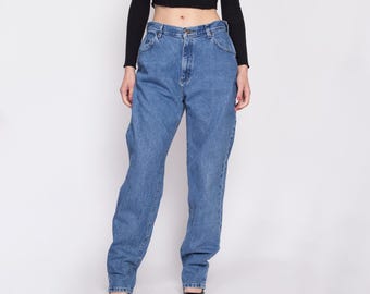 Large 80s Lee High Waisted Mom Jeans Tall 32&quot; | Vintage Stonewash Denim Tapered Leg Jeans