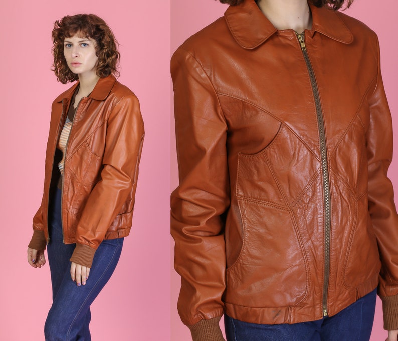 Vintage Crae Carlyle San Francisco Brown Leather Jacket Medium To Large 70s 80s Retro Zip Up Coat