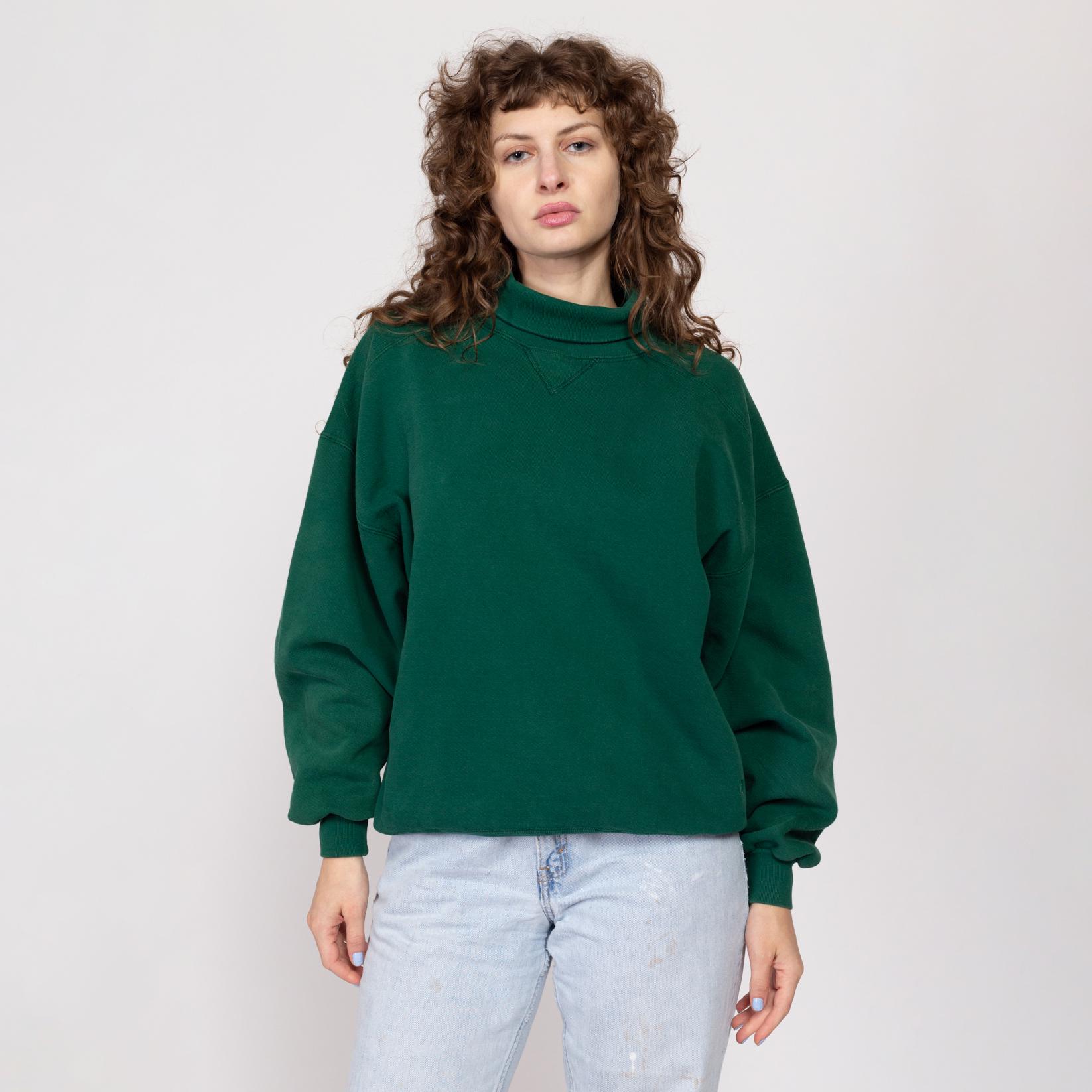 XL 90s Green Turtleneck V Stitch Sweatshirt | Vintage Russell