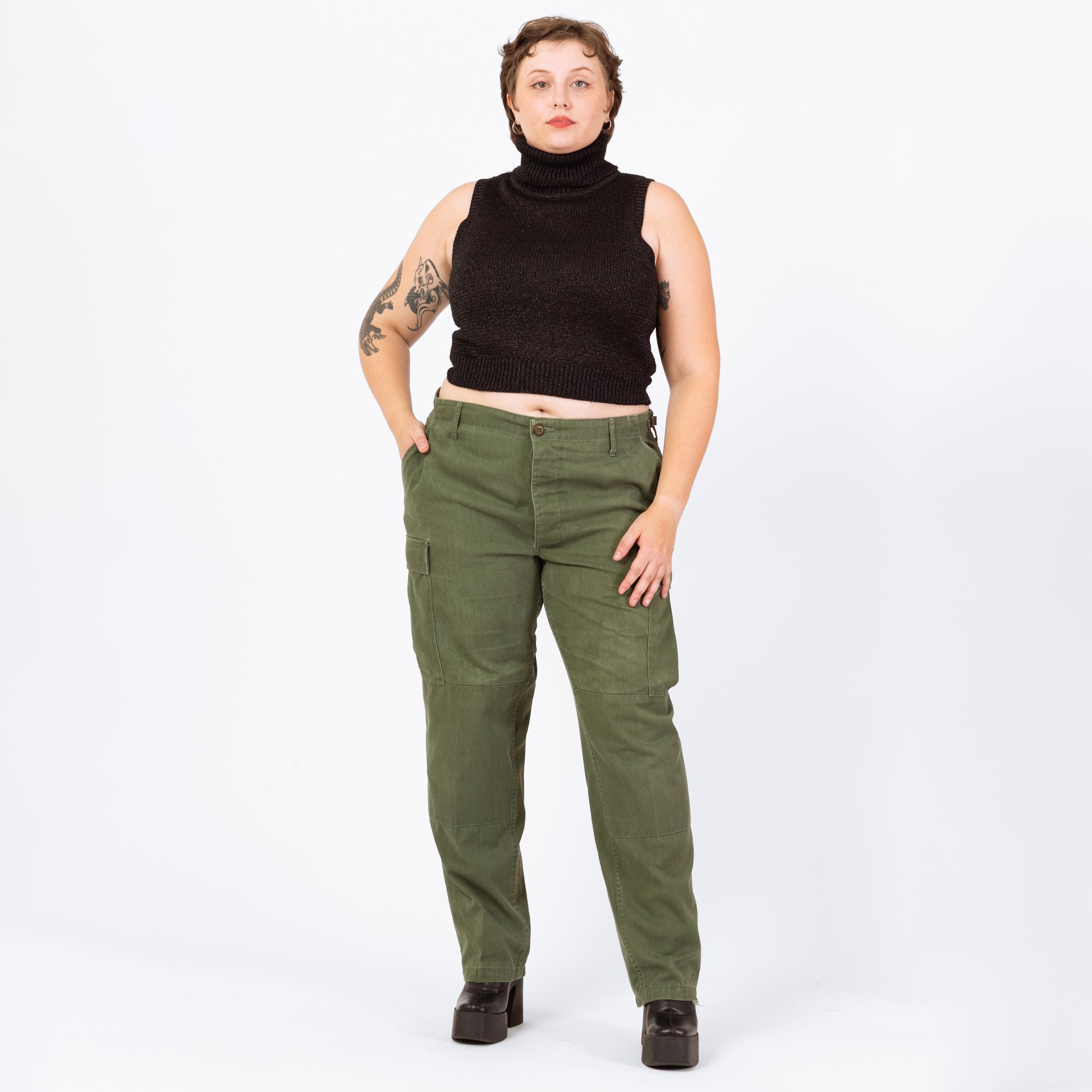 Vintage 90s Army Green Unisex Cargo Field Pants - 34