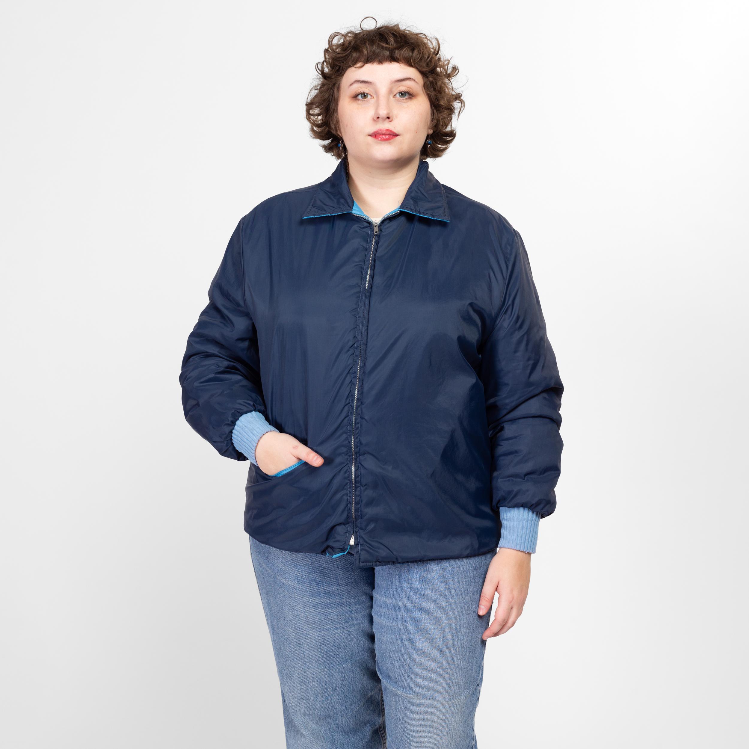 XL 70s Reversible Blue Quilted Jacket | Retro Vintage Zip up