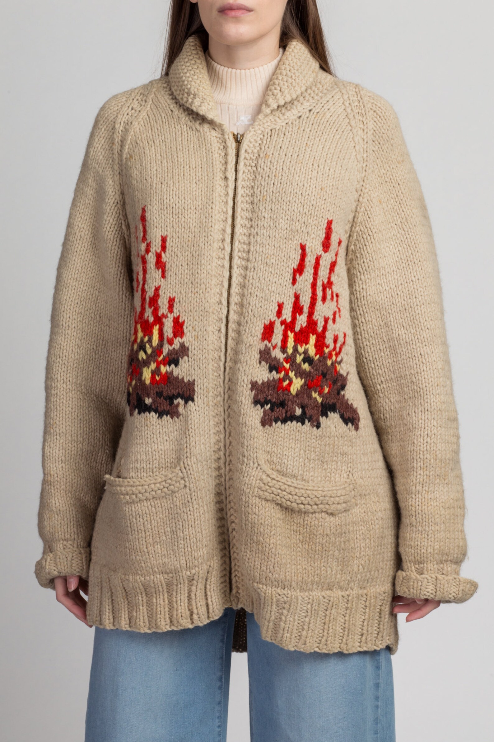 70s Campfire Cowichan Cardigan Sweater Men's XL Etsy