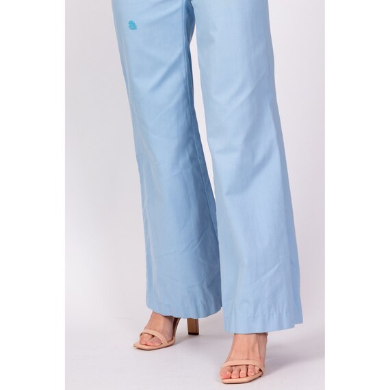 70s Baby Blue Woven Pocket Flared Pants Extra Sma… - image 7