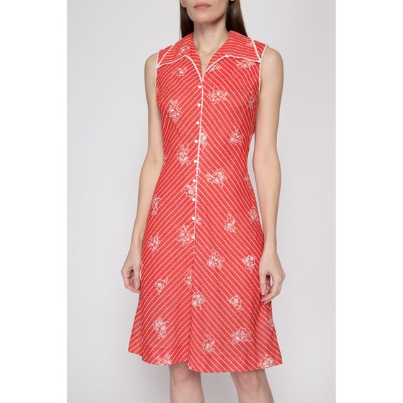 Sm-Med 60s 70s Red Floral A-Line Dress | Vintage … - image 2