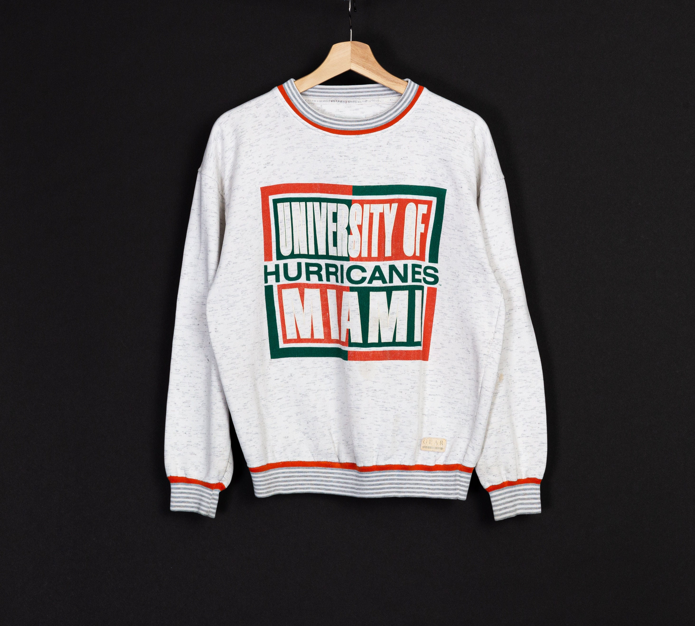 Vintage Miami Hurricanes Striped Crewneck Sweatshirt