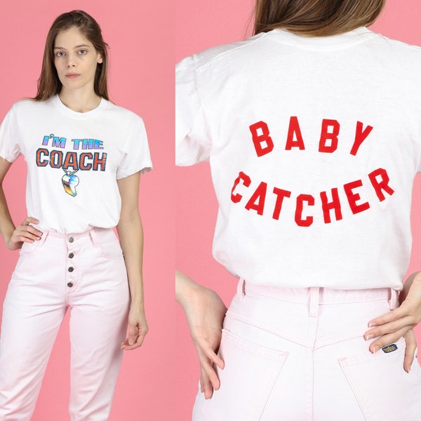 Vintage "Baby Catcher" Midwife Shirt - Medium | 70s 80s Retro Iron On Graphic T Shirt