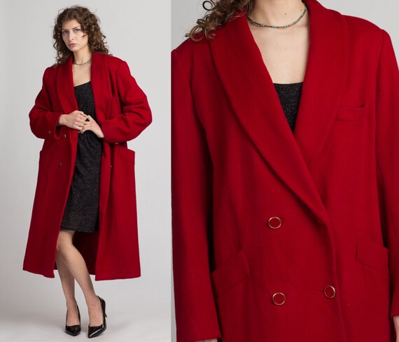 Vintage Red Wool Overcoat - Large | 80s Worthingto