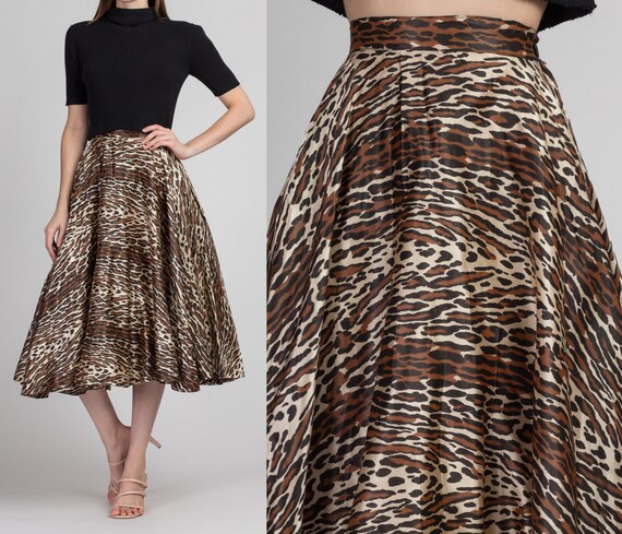 1950s Leopard Print Satin Circle Skirt Extra Small Vintage | Etsy