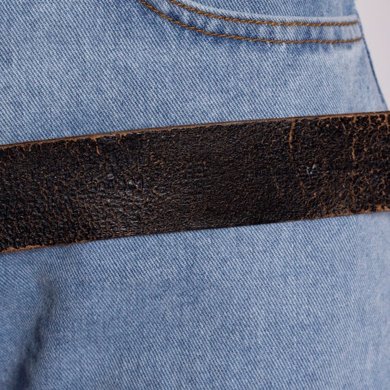 Vintage 70s Crackled Dark Brown Leather Belt Size… - image 3
