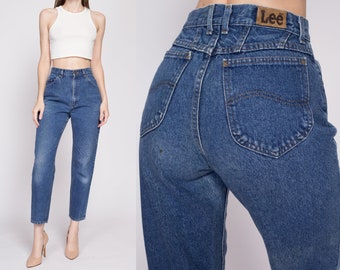 80s Lee Riders High Waisted Jeans Small to Petite Medium, 27" | Vintage Medium Wash Denim Tapered Leg Mom Jeans