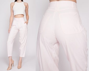 XS 80s Pastel Pink High Waisted Pants 23" | Retro Vintage Pleated Tapered Leg Cotton Trousers